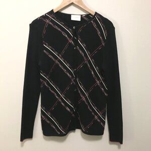 Liz Claiborne Black Diagonal Stripe Button Down Cardigan